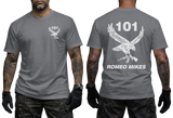 101 Battalion Romeo Mikes SADF charcoal T-shirt with eagle graphic and rifle design