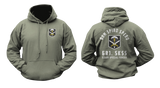601st Special Forces Group Hoodie in military green with front Czech Special Forces insignia and large back Dum Spiro Spero 601 SKSS design