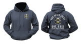 601st Special Forces Group Hoodie in navy with front Czech Special Forces insignia and large back Dum Spiro Spero 601 SKSS design