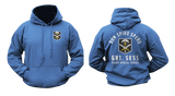 601st Special Forces Group Hoodie in royal blue with front Czech Special Forces insignia and large back Dum Spiro Spero 601 SKSS design