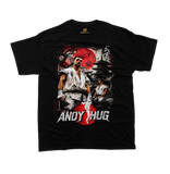Andy Hug K-1 Karate Legend Vintage Graphic Black T-Shirt with Japanese Pagoda and Red Sun Design