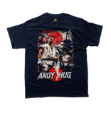 Andy Hug K-1 Karate Legend Vintage Graphic navy T-Shirt with Japanese Pagoda and Red Sun Design