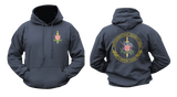 ATJ Lučko Majica Hoodie in navy with front Croatian anti-terrorist unit emblem and large back ATJ Lučko insignia