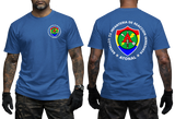 El Salvador BIRI Atonal T-Shirt in royal blue with a colorful infantry battalion emblem on the front and back