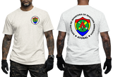 El Salvador BIRI Atonal T-Shirt in white featuring a front military emblem and large BIRI Atonal Immediate Reaction Infantry Battalion back graphic