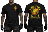 French Army K9 Maitre Chien T-Shirt - Armée Française Military Dog Handler Black Tee - Front and Back View