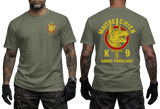 French Army K9 Maitre Chien T-Shirt - Armée Française Military Dog Handler military green Tee - Front and Back View