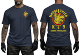 French Army K9 Maitre Chien T-Shirt - Armée Française Military Dog Handler navy Tee - Front and Back View