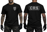 French CRS Police T-Shirt in black featuring a Police Nationale CRS chest emblem and large CRS Compagnies Républicaines de Sécurité back design