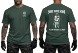 MARSOC Scout Sniper T-Shirt in green with front Shadowman chest design and back Scout Sniper School graphic