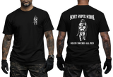 MARSOC Scout Sniper T-Shirt in black with front Shadowman chest design and back Scout Sniper School graphic