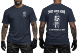 MARSOC Scout Sniper T-Shirt in navy with front Shadowman chest design and back Scout Sniper School graphic