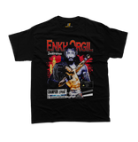 A front view of a black t-shirt featuring a detailed vintage bootleg-style graphic of Mongolian MMA fighter Enkh-Orgil Baatarkhuu. The design includes a distressed portrait of the fighter, the name 'Enkh-Orgil Baatarkhuu' in red text, a red graphic of the Mongolian flag Soyombo symbol, a graphic of another fighter in a submission hold, a 'Champion One' badge, and a warning label. The t-shirt is displayed flat on a white background, complete with a small Supremashirt.com neck label inside the collar.