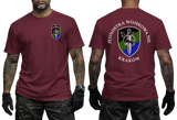 Front and back display of a maroon tactical military t-shirt featuring the official insignia of the Polish Special Forces Unit Jednostka Wojskowa NIL Kraków.