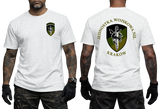 Front and back display of a white tactical military t-shirt featuring the official insignia of the Polish Special Forces Unit Jednostka Wojskowa NIL Kraków.