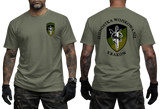 Front and back display of military green tactical military t-shirt featuring the official insignia of the Polish Special Forces Unit Jednostka Wojskowa NIL Kraków.