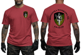 Front and back display of a red tactical military t-shirt featuring the official insignia of the Polish Special Forces Unit Jednostka Wojskowa NIL Kraków.