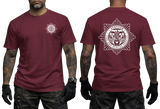 maroon Scottish Fire and Rescue Service t-shirt with small chest crest and large back star emblem print