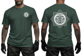 forest green Scottish Fire and Rescue Service t-shirt with small chest crest and large back star emblem print