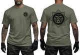 military green Scottish Fire and Rescue Service t-shirt with small chest crest and large back star emblem print