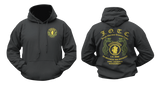 Front and back view of a black U.S. Army JWTC hoodie featuring J.O.T.C. Panama Jungle Expert insignia and snake graphics.