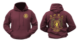 Front and back view of a maroon U.S. Army JWTC hoodie featuring J.O.T.C. Panama Jungle Expert insignia and snake graphics.