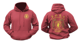 Front and back view of a red U.S. Army JWTC hoodie featuring J.O.T.C. Panama Jungle Expert insignia and snake graphics.