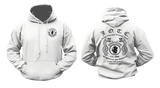 Front and back view of a white U.S. Army JWTC hoodie featuring J.O.T.C. Panama Jungle Expert insignia and snake graphics.