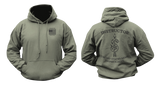 US Army Sniper School Instructor Hoodie in military green with front Instructor logo and back Sniper School graphic