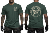 Army Mountain Warfare School AMWS Jericho Vermont forest green T-shirt with ram emblem