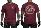 AMWS Jericho Vermont Army Mountain Warfare School maroon military T-shirt front and back