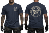 AMWS Army Mountain Warfare School Jericho Vermont navy T-shirt front and back