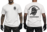 Austrian Bundesheer Sniper T-Shirt in white featuring a front military emblem and a large back graphic with an eagle, crossed rifles, and Scharfschütze Bundesheer lettering