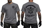 Rio de Janeiro Bombeiros T-Shirt in dark grey with front firefighter emblem and back Brazil firefighter graphic