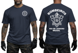 Rio de Janeiro Bombeiros T-Shirt in navy with front firefighter emblem and back Brazil firefighter graphic