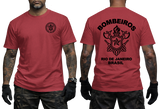 Rio de Janeiro Bombeiros T-Shirt in red with front firefighter emblem and back Brazil firefighter graphic