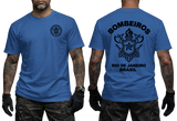 Rio de Janeiro Bombeiros T-Shirt in royal blue with front firefighter emblem and back Brazil firefighter graphic