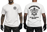 Rio de Janeiro Bombeiros T-Shirt in white with front firefighter emblem and back Brazil firefighter graphic