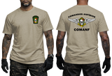 sand graphic tee featuring Comandos Anfíbios COMANF skull, anchor, and wings insignia on chest and back