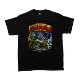The Centurions Power Xtreme T-Shirt featuring a vintage graphic of the animated series characters in action on a black tee.