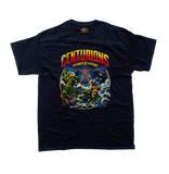 The Centurions Power Xtreme T-Shirt featuring a vintage graphic of the animated series characters in action on a navy tee.