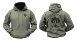 IDF Golani Brigade 13th Battalion Hoodie in military green featuring a front military emblem and a large back Golani Brigade graphic with Hebrew text