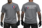 Italy Carabinieri Cinofili K9 Dog Unit military police grey t-shirt featuring unit shield insignia on front left chest and large text print on back.