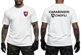 Italy Carabinieri Cinofili K9 Dog Unit military police white t-shirt featuring unit shield insignia on front left chest and large text print on back.