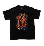 Jalen Brunson King of New York number 11 crown graphic black t-shirt front view