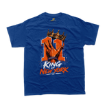 Brunson King of New York number 11 crown graphic royal blue t-shirt front view