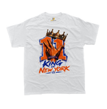Jalen Brunson King of New York number 11 crown graphic white t-shirt front view