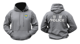 Korean National Police Hoodie in charcoal gray with a South Korean police emblem on the front and large white 경찰 POLICE lettering on the back.