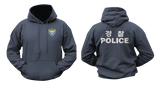 Korean National Police Hoodie in navy blue with a South Korean police badge on the front and large white 경찰 POLICE lettering on the back.