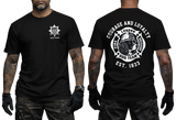 London Fire Brigade t-shirt black - LFB K9 dog team British firefighter heritage t-shirt with front chest logo and back graphic